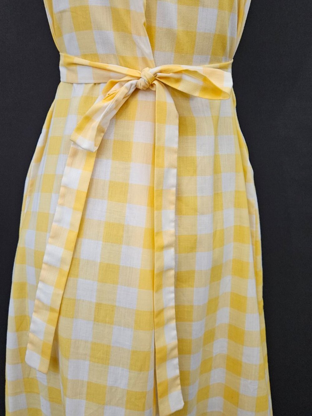 60s/70s Yellow Gingham Ruffled Trim Maxi Dress - Picture 13 of 15